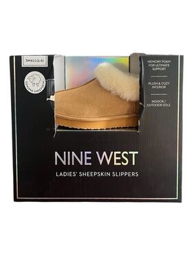 Nine West Women's Tan Sheepskin Cuff Slip-On Slippers